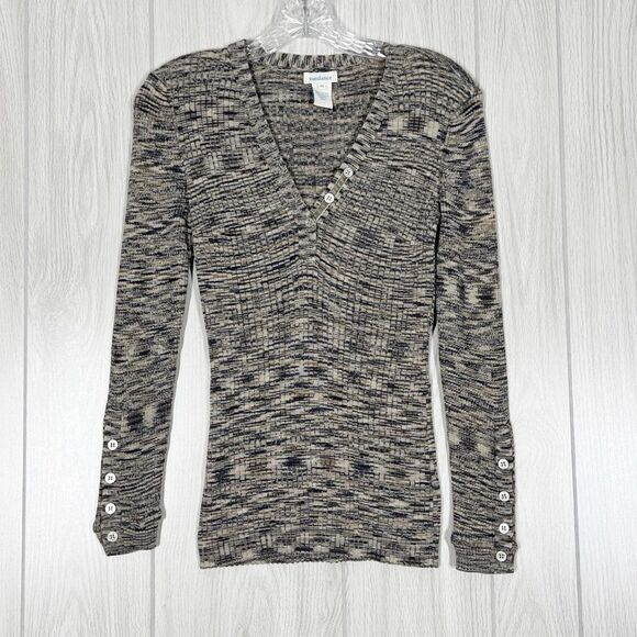 Sundance | Gray Heather Knit Create Beauty V-Neck Henley Top Size X Small - Picture 1 of 5